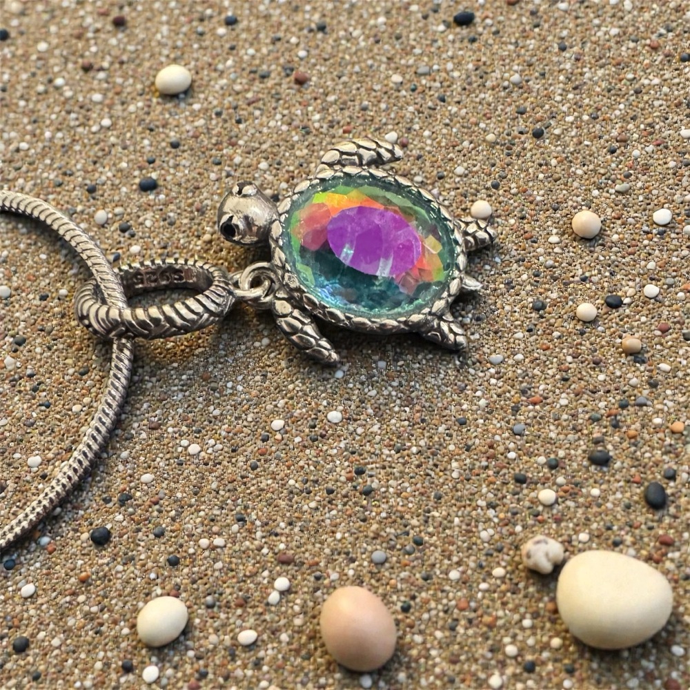 Sterling Silver Sparkling Turtle Pendant Necklace